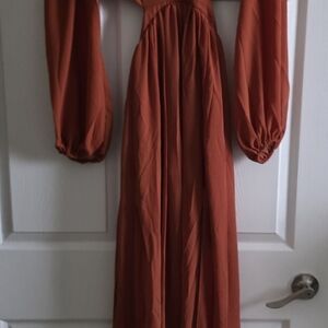 Fashion Nova Terracotta Maxi Dress with Balloon Sleeves